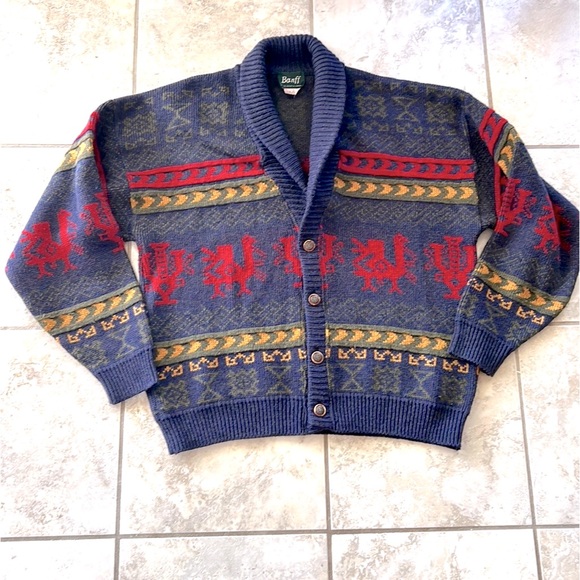 Vintage Banff Shawl Collar Cardigan Wool Blend Made in Canada 🇨🇦 Ample Large - Picture 4 of 12